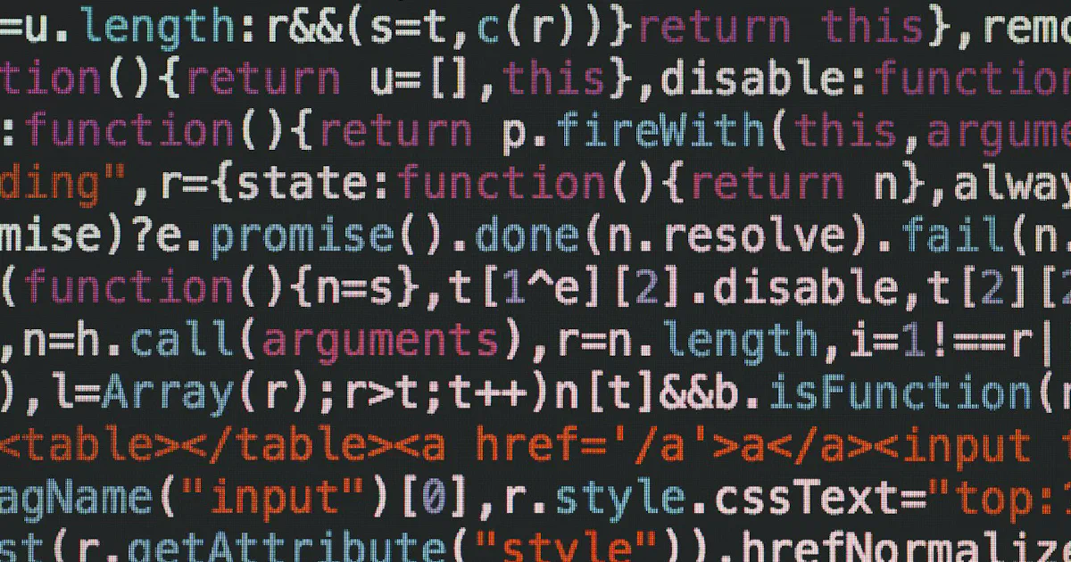 Colorful JavaScript code on a dark screen